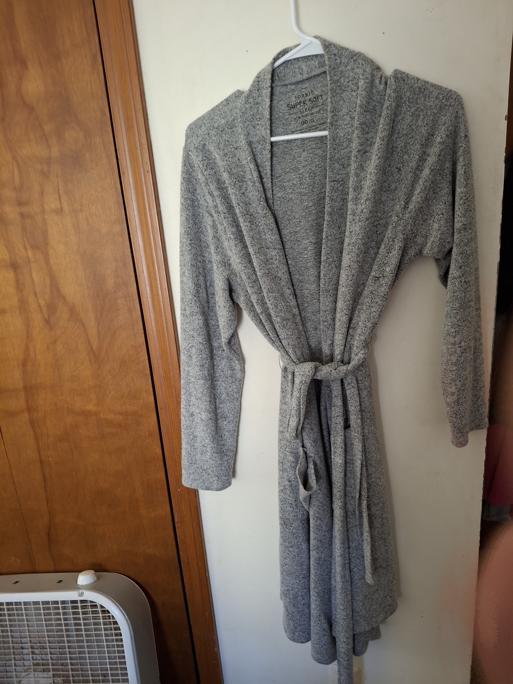 Gray Shawl-Collar Tie-Waist Cardigan Sweater